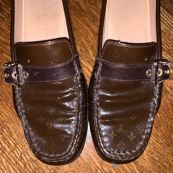 Louis Vuitton Women's Brown Monogram Leather Buckle Strap Loafers - Picture 8 of 13
